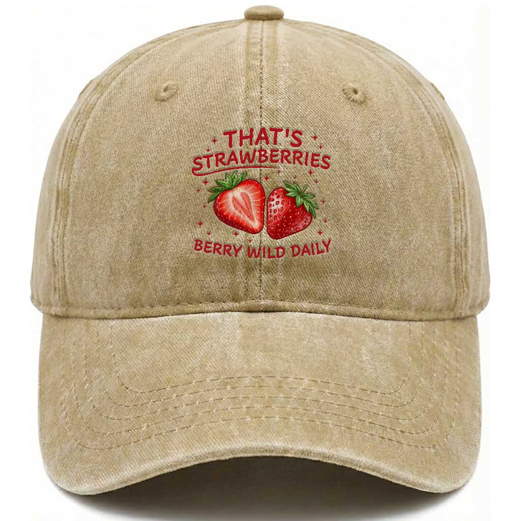 That’s Strawberries Washed Cotton Baseball Cap Summer Fruit Festival TS14 Print Your Wear