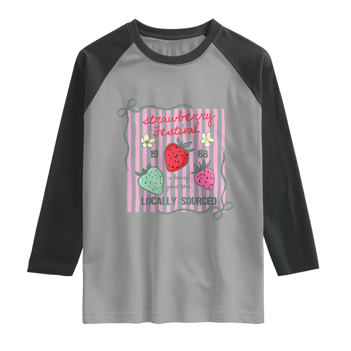 Strawberry Festival Raglan Shirt Summer Fruit Vibes TS14 Sport Gray Black Print Your Wear