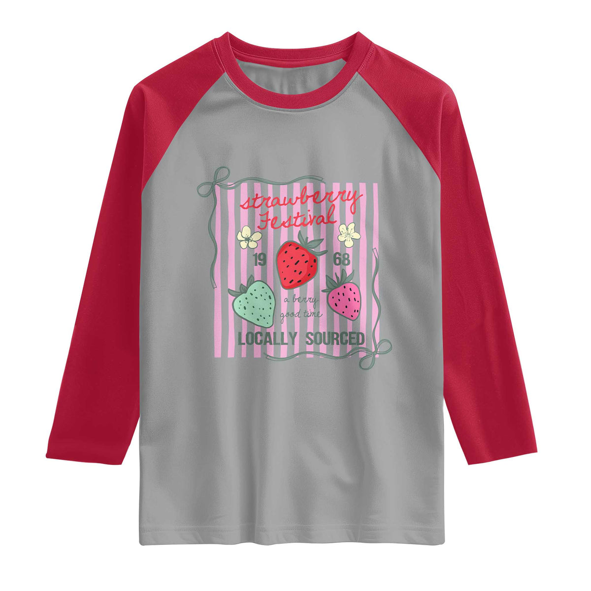 Strawberry Festival Raglan Shirt Summer Fruit Vibes TS14 Sport Gray Red Print Your Wear