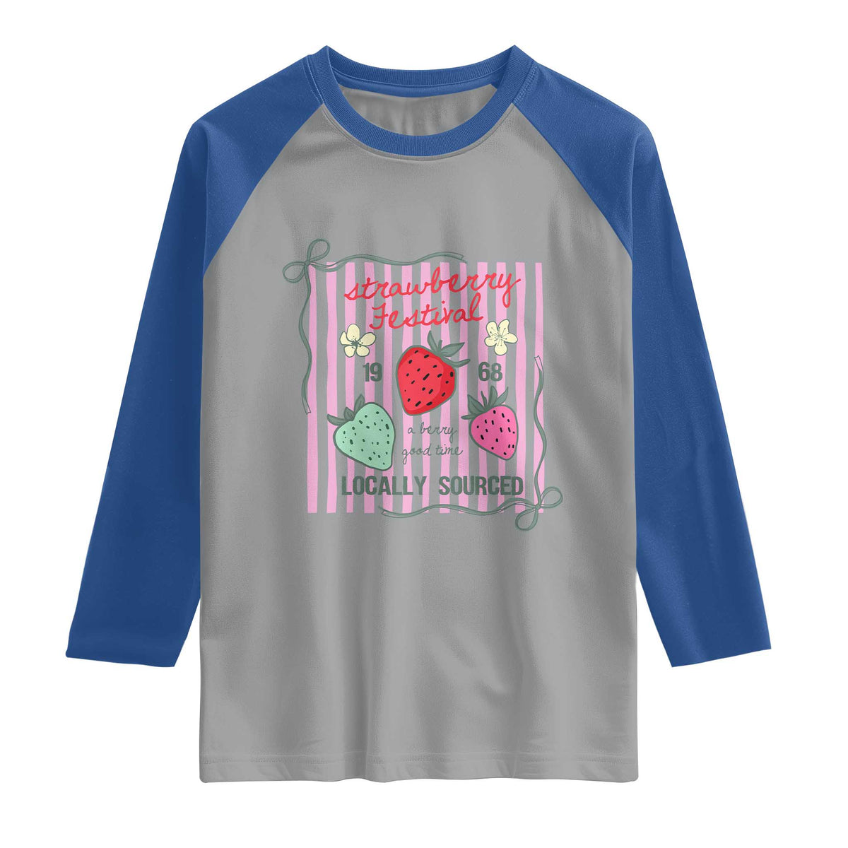 Strawberry Festival Raglan Shirt Summer Fruit Vibes TS14 Sport Gray Royal Print Your Wear
