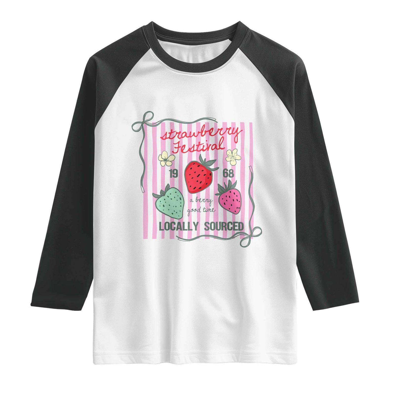 Strawberry Festival Raglan Shirt Summer Fruit Vibes TS14 White Black Print Your Wear