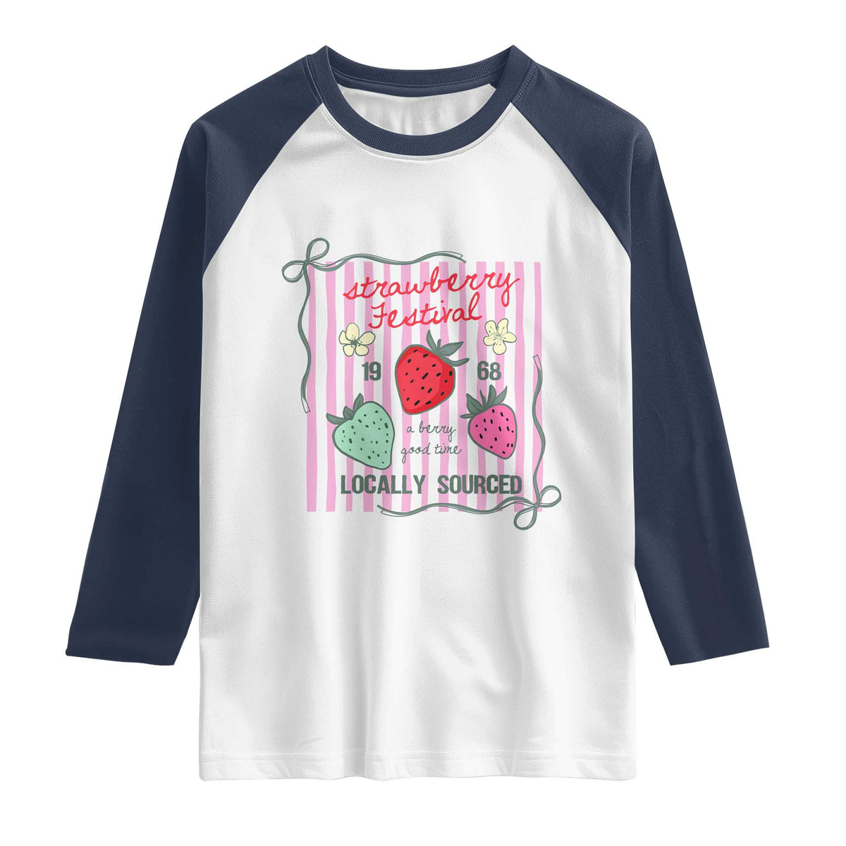 Strawberry Festival Raglan Shirt Summer Fruit Vibes TS14 White Navy Print Your Wear