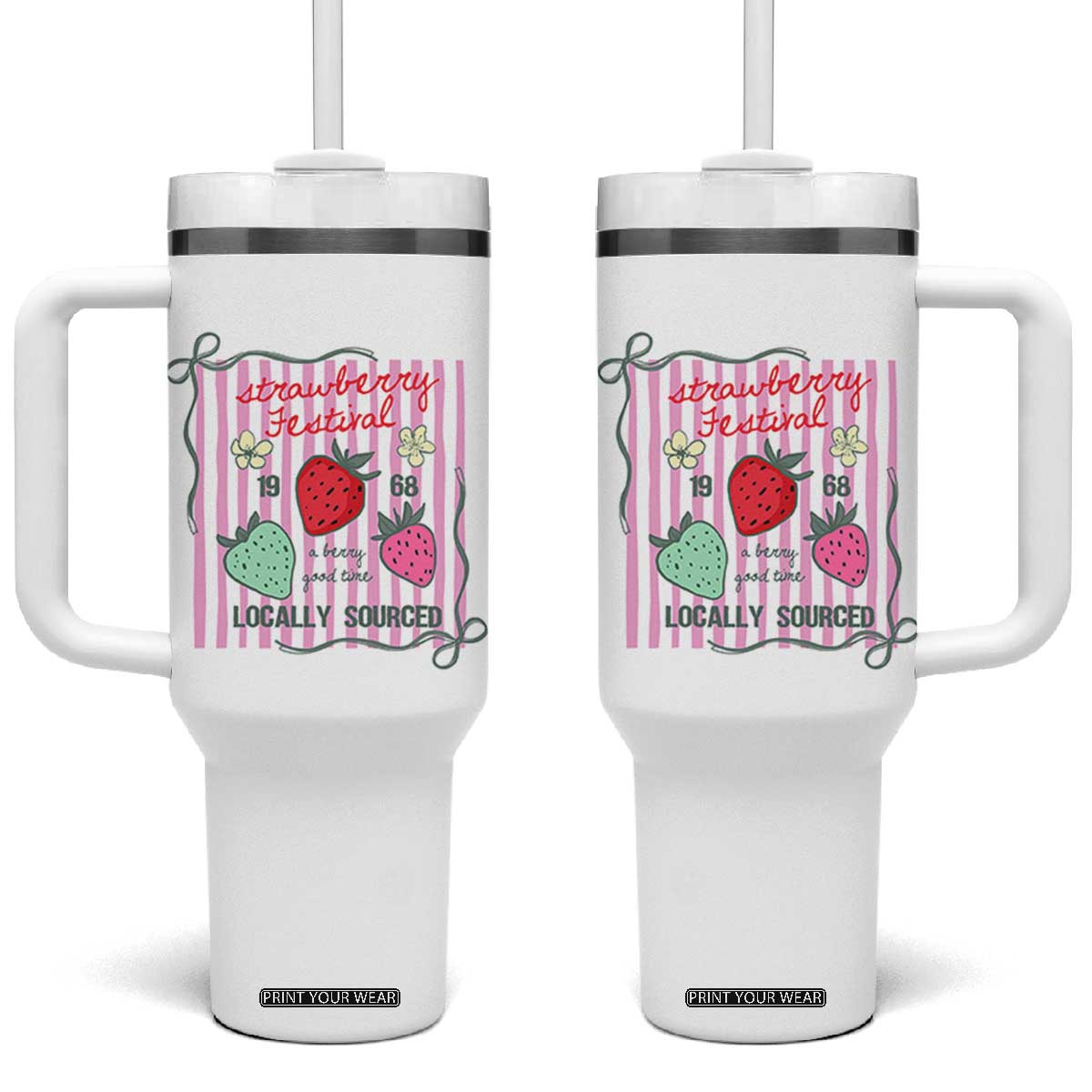 Strawberry Festival Tumbler With Handle Summer Fruit Vibes TS14 One Size: 40 oz White Print Your Wear