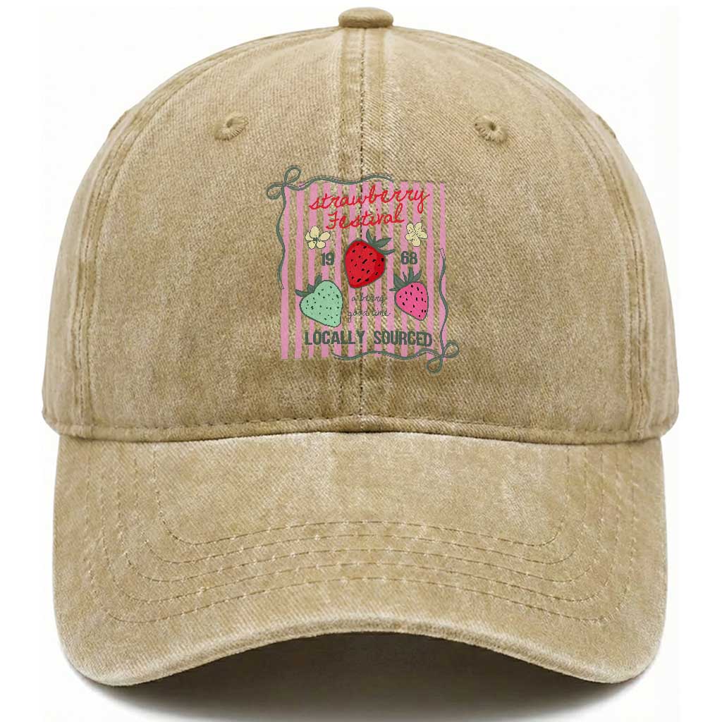 Strawberry Festival Washed Cotton Baseball Cap Summer Fruit Vibes TS14 Print Your Wear