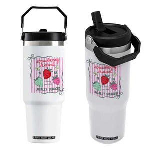 Strawberry Festival Flip Straw Tumbler Summer Fruit Vibes TS14 One Size: 30 oz White Print Your Wear