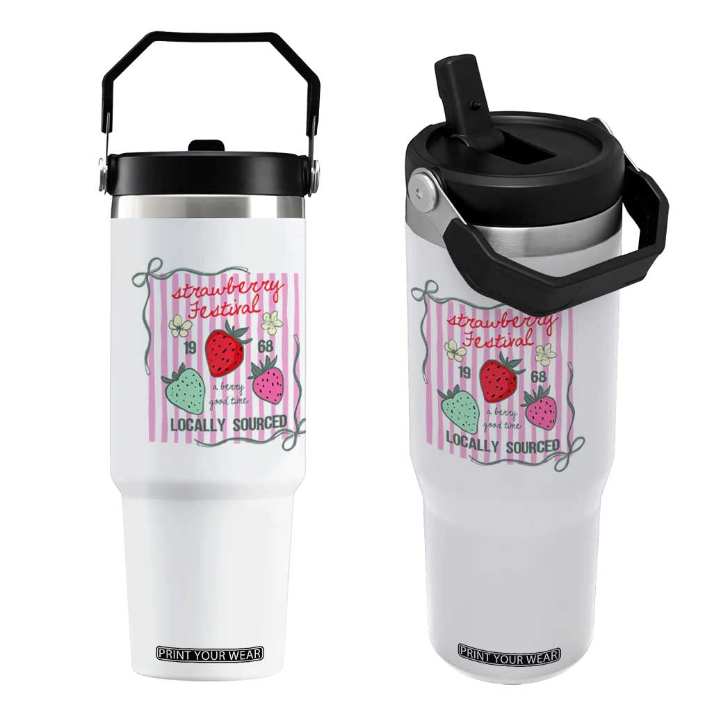Strawberry Festival Flip Straw Tumbler Summer Fruit Vibes TS14 One Size: 30 oz White Print Your Wear