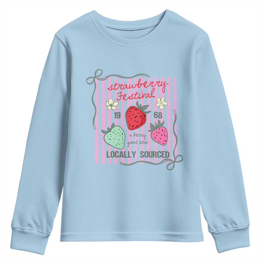 Strawberry Festival Youth Sweatshirt Summer Fruit Vibes TS14 Light Blue Print Your Wear