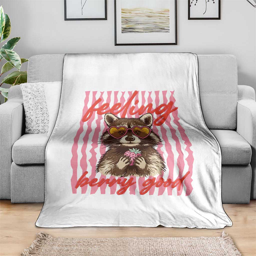 Feeling Berry Good Throw Blanket Funny Raccoon Strawberry Summer Vibes TS14 Print Your Wear