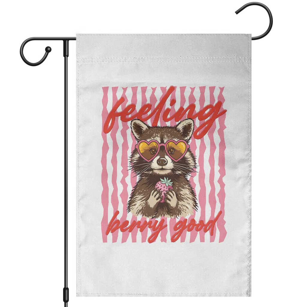 Feeling Berry Good Garden Flag Funny Raccoon Strawberry Summer Vibes TS14 White Print Your Wear