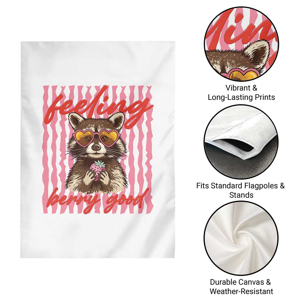 Feeling Berry Good Garden Flag Funny Raccoon Strawberry Summer Vibes TS14 Print Your Wear