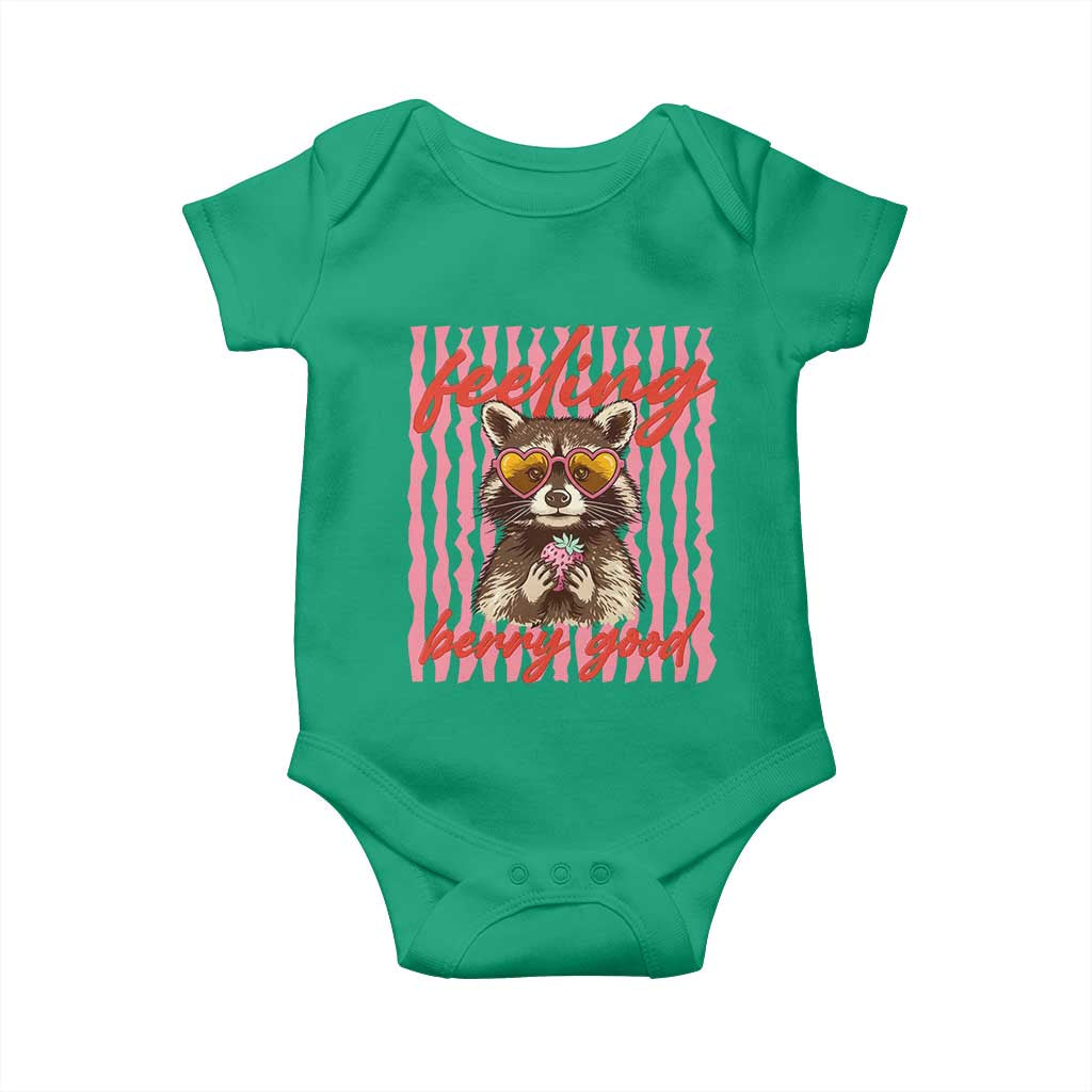 Feeling Berry Good Baby Onesie Funny Raccoon Strawberry Summer Vibes TS14 Irish Green Print Your Wear