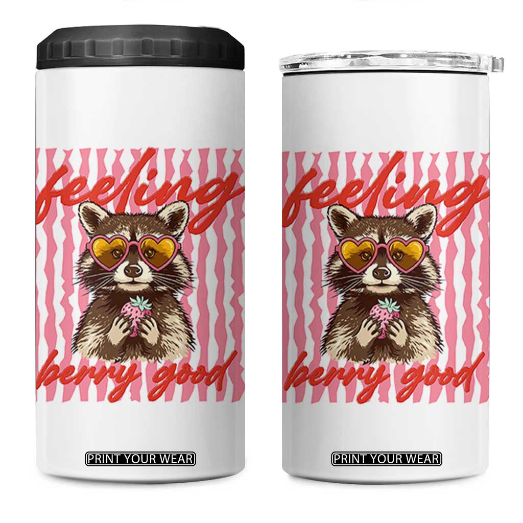 Feeling Berry Good 4 in 1 Can Cooler Tumbler Funny Raccoon Strawberry Summer Vibes TS14 One Size: 16 oz White Print Your Wear