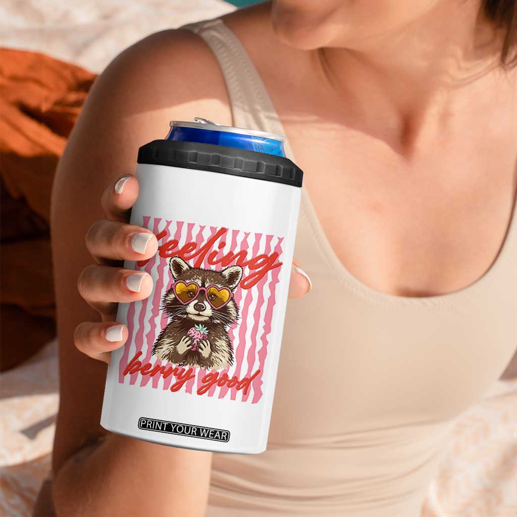 Feeling Berry Good 4 in 1 Can Cooler Tumbler Funny Raccoon Strawberry Summer Vibes TS14 Print Your Wear