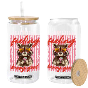 Feeling Berry Good Glass Can Funny Raccoon Strawberry Summer Vibes TS14 Print Your Wear