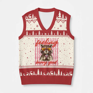 Feeling Berry Good V-Neck Knit Sweater Vest Funny Raccoon Strawberry Summer Vibes TS14 Beige Red Print Your Wear