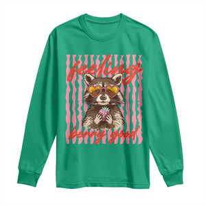 Feeling Berry Good Long Sleeve Shirt Funny Raccoon Strawberry Summer Vibes TS14 Irish Green Print Your Wear