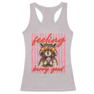 Feeling Berry Good Racerback Tank Top Funny Raccoon Strawberry Summer Vibes TS14 Ice Gray Print Your Wear