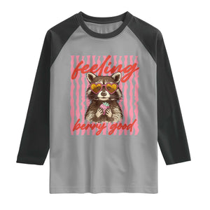 Feeling Berry Good Raglan Shirt Funny Raccoon Strawberry Summer Vibes TS14 Sport Gray Black Print Your Wear
