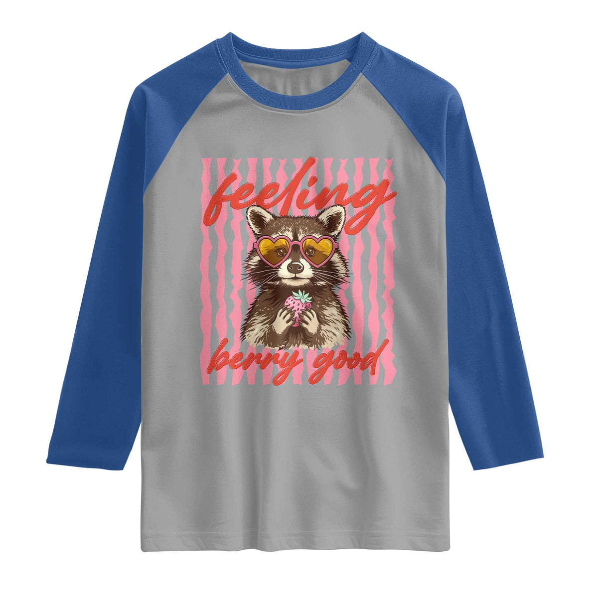 Feeling Berry Good Raglan Shirt Funny Raccoon Strawberry Summer Vibes TS14 Sport Gray Royal Print Your Wear