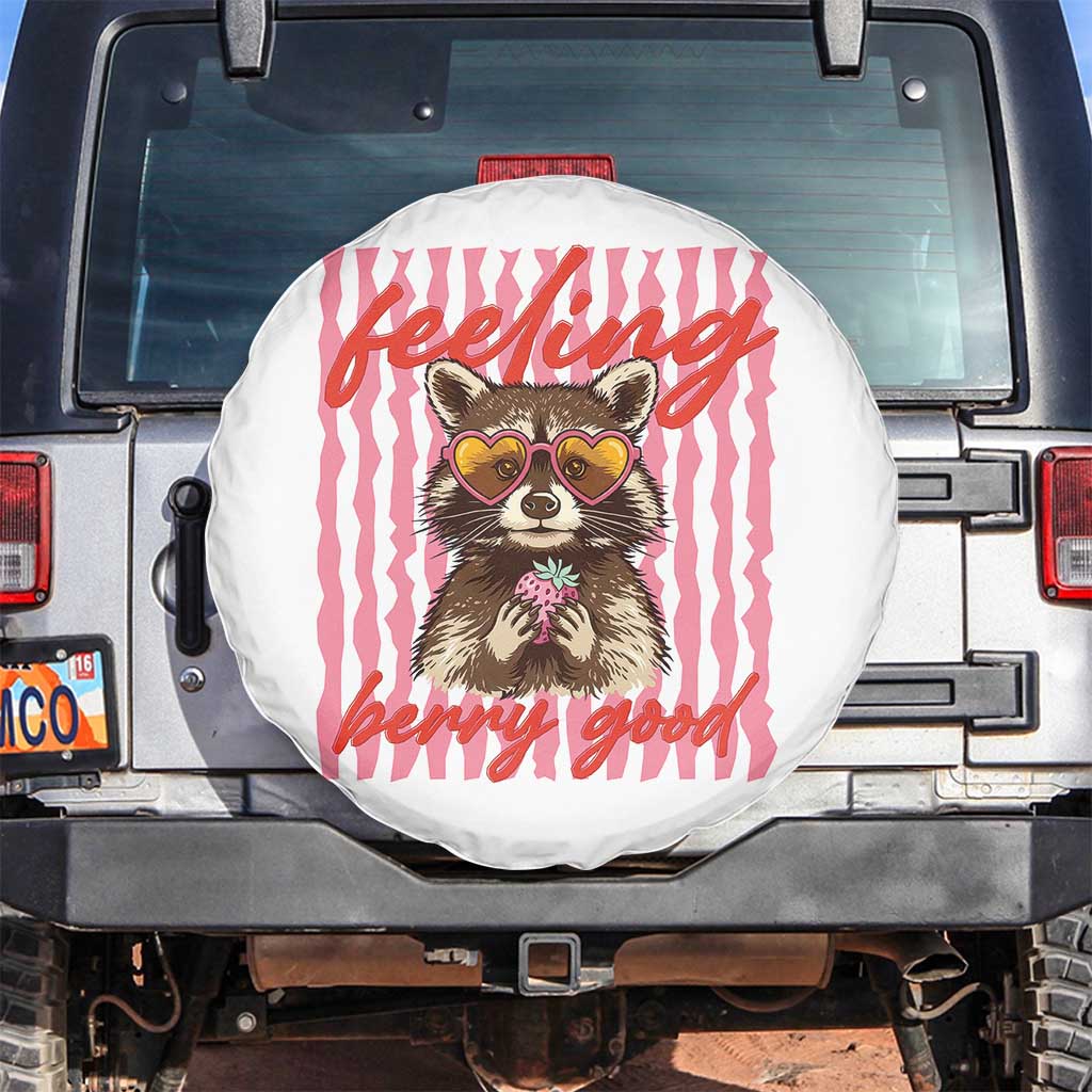Feeling Berry Good Spare Tire Cover Funny Raccoon Strawberry Summer Vibes TS14 No hole White Print Your Wear