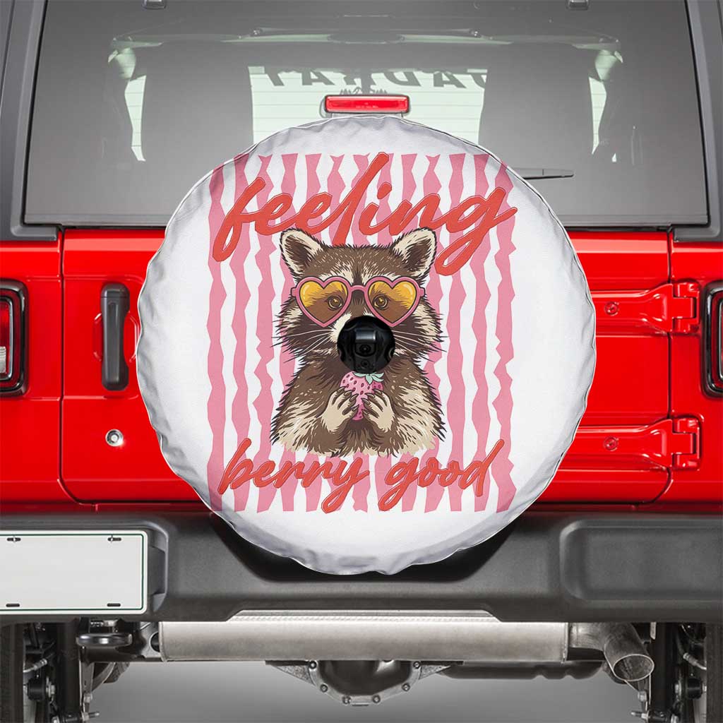 Feeling Berry Good Spare Tire Cover Funny Raccoon Strawberry Summer Vibes TS14 White Print Your Wear