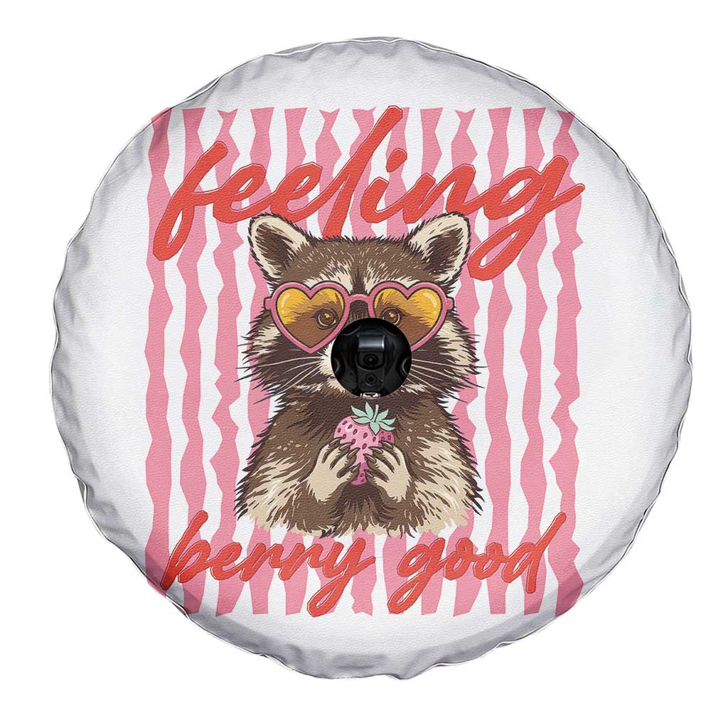 Feeling Berry Good Spare Tire Cover Funny Raccoon Strawberry Summer Vibes TS14 Print Your Wear