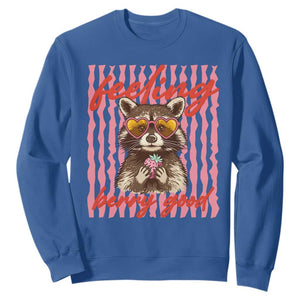 Feeling Berry Good Sweatshirt Funny Raccoon Strawberry Summer Vibes TS14 Royal Blue Print Your Wear