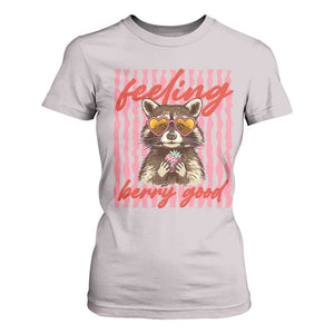 Feeling Berry Good T Shirt For Women Funny Raccoon Strawberry Summer Vibes TS14 Ice Gray Print Your Wear