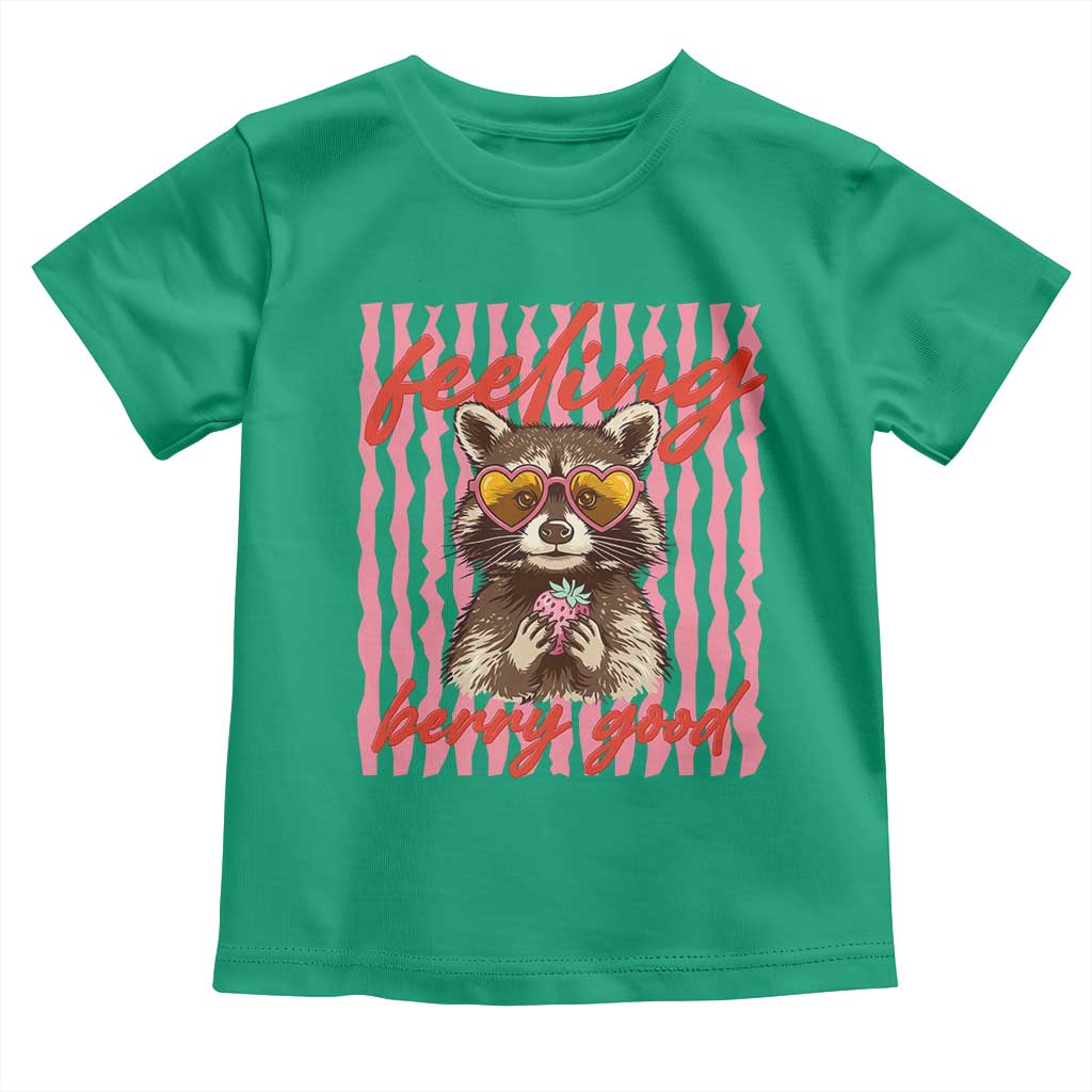 Feeling Berry Good Toddler T Shirt Funny Raccoon Strawberry Summer Vibes TS14 Irish Green Print Your Wear