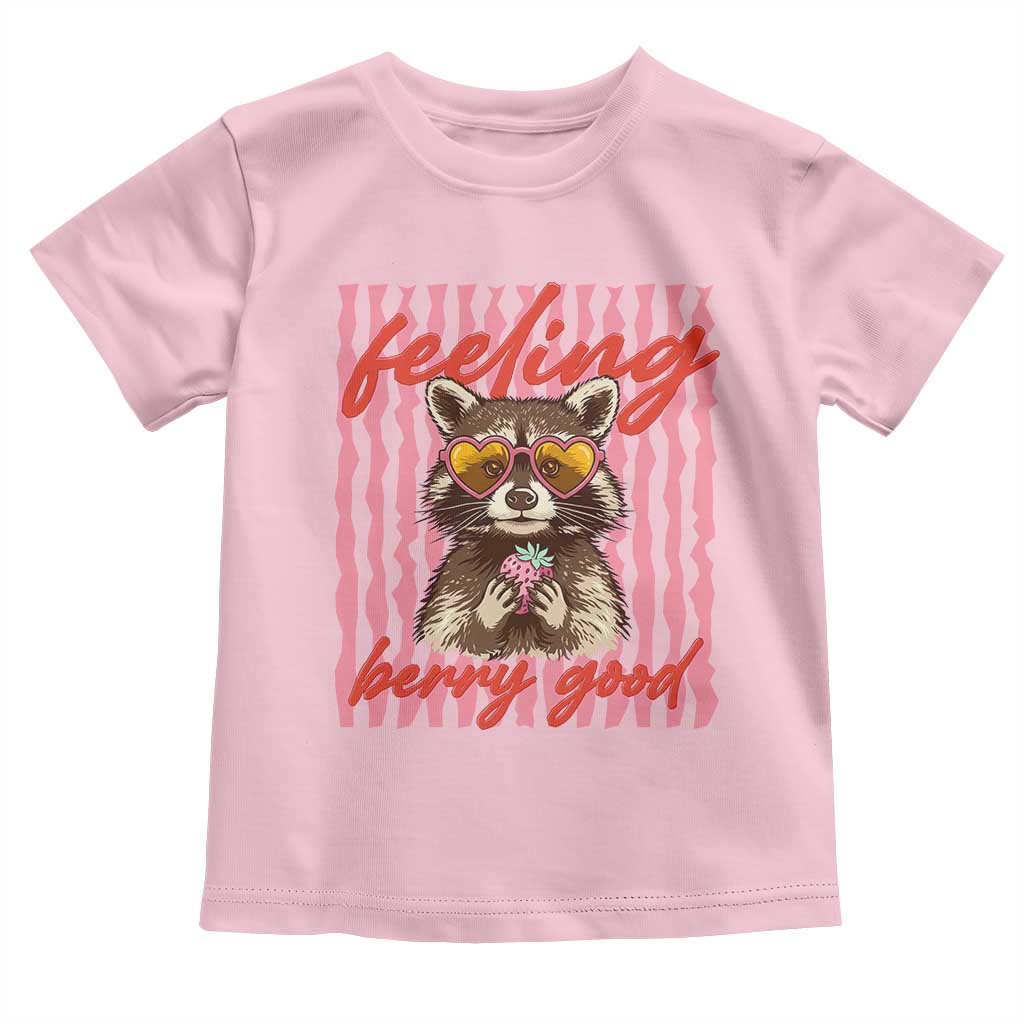 Feeling Berry Good Toddler T Shirt Funny Raccoon Strawberry Summer Vibes TS14 Light Pink Print Your Wear
