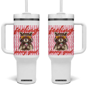 Feeling Berry Good Tumbler With Handle Funny Raccoon Strawberry Summer Vibes TS14 One Size: 40 oz White Print Your Wear