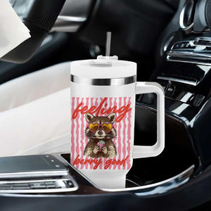 Feeling Berry Good Tumbler With Handle Funny Raccoon Strawberry Summer Vibes TS14 Print Your Wear