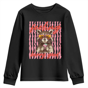 Feeling Berry Good Youth Sweatshirt Funny Raccoon Strawberry Summer Vibes TS14 Black Print Your Wear