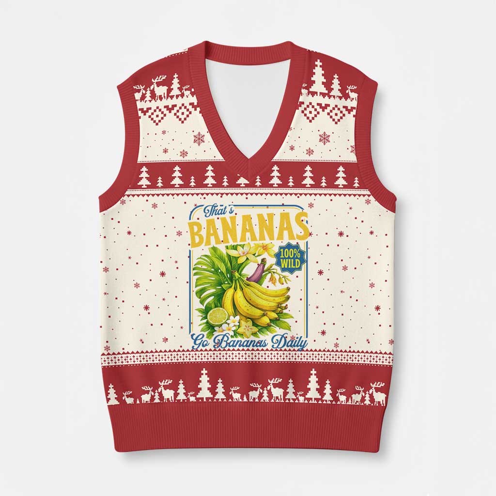 That's Bananas V-Neck Knit Sweater Vest Funny Banana Summer Fruit Food Pun TS14 Beige Red Print Your Wear