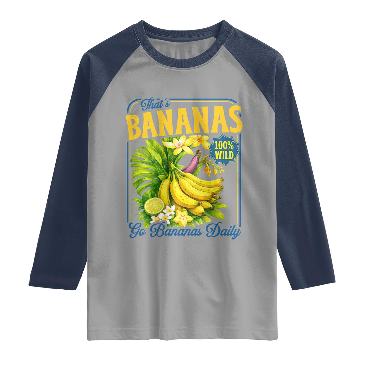 That's Bananas Raglan Shirt Funny Banana Summer Fruit Food Pun TS14 Sport Gray Navy Print Your Wear