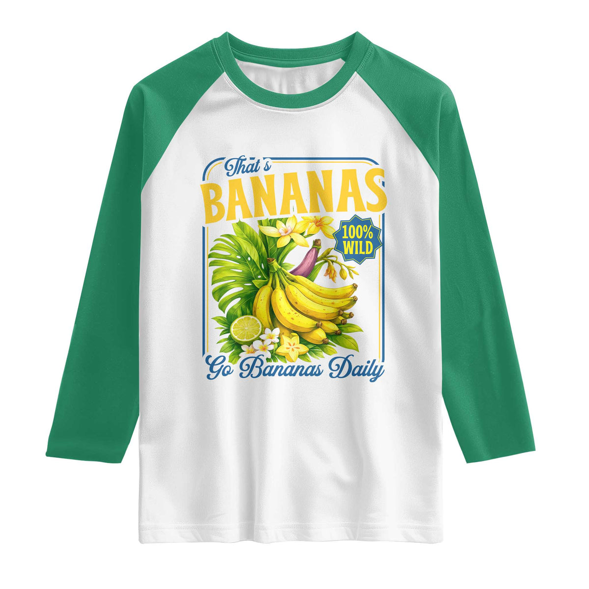 That's Bananas Raglan Shirt Funny Banana Summer Fruit Food Pun TS14 White Kelly Green Print Your Wear