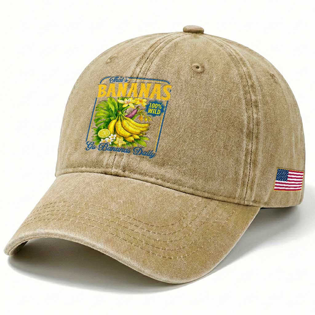 That's Bananas Washed Cotton Baseball Cap Funny Banana Summer Fruit Food Pun TS14 Print Your Wear