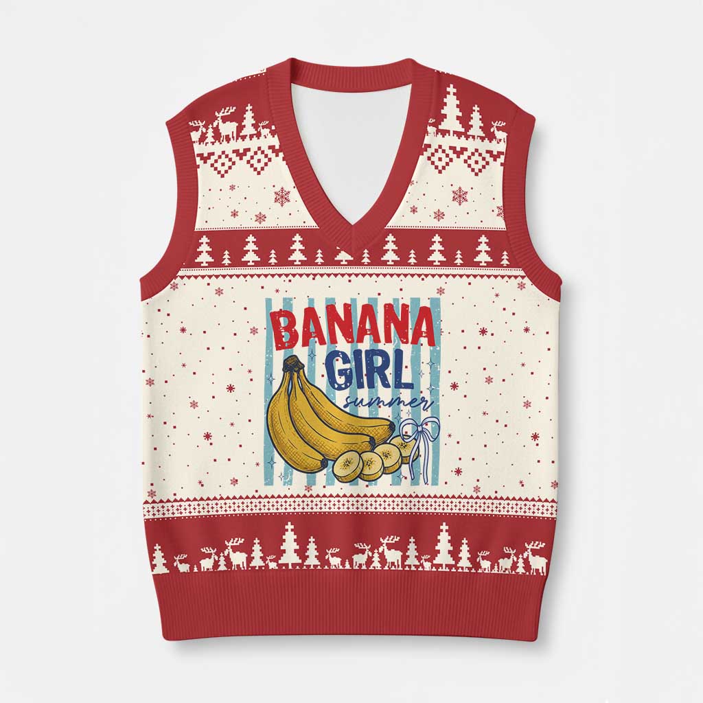 Banana Girl Summer V-Neck Knit Sweater Vest Summer Fruit Beach Vacation TS14 Beige Red Print Your Wear