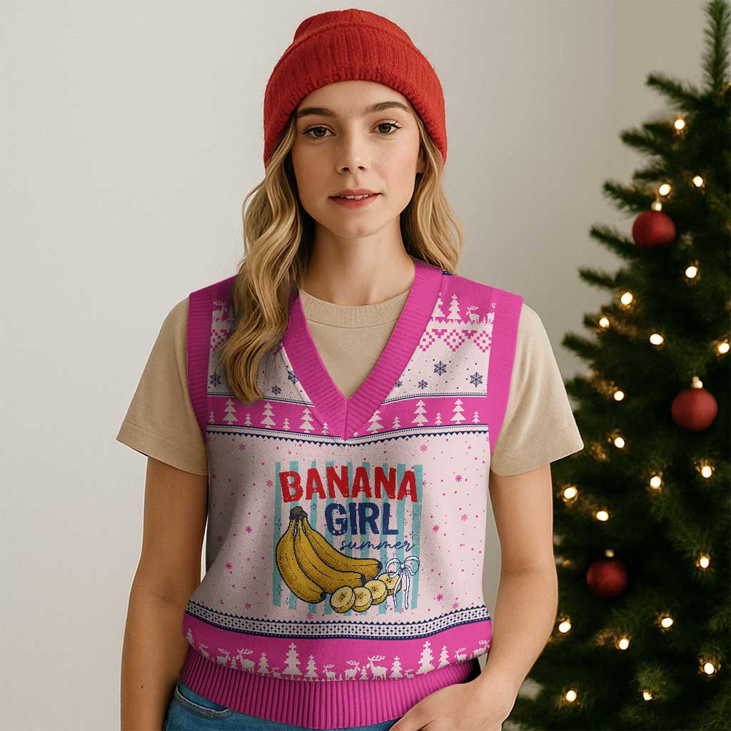 Banana Girl Summer V-Neck Knit Sweater Vest Summer Fruit Beach Vacation TS14 Hot Pink Print Your Wear