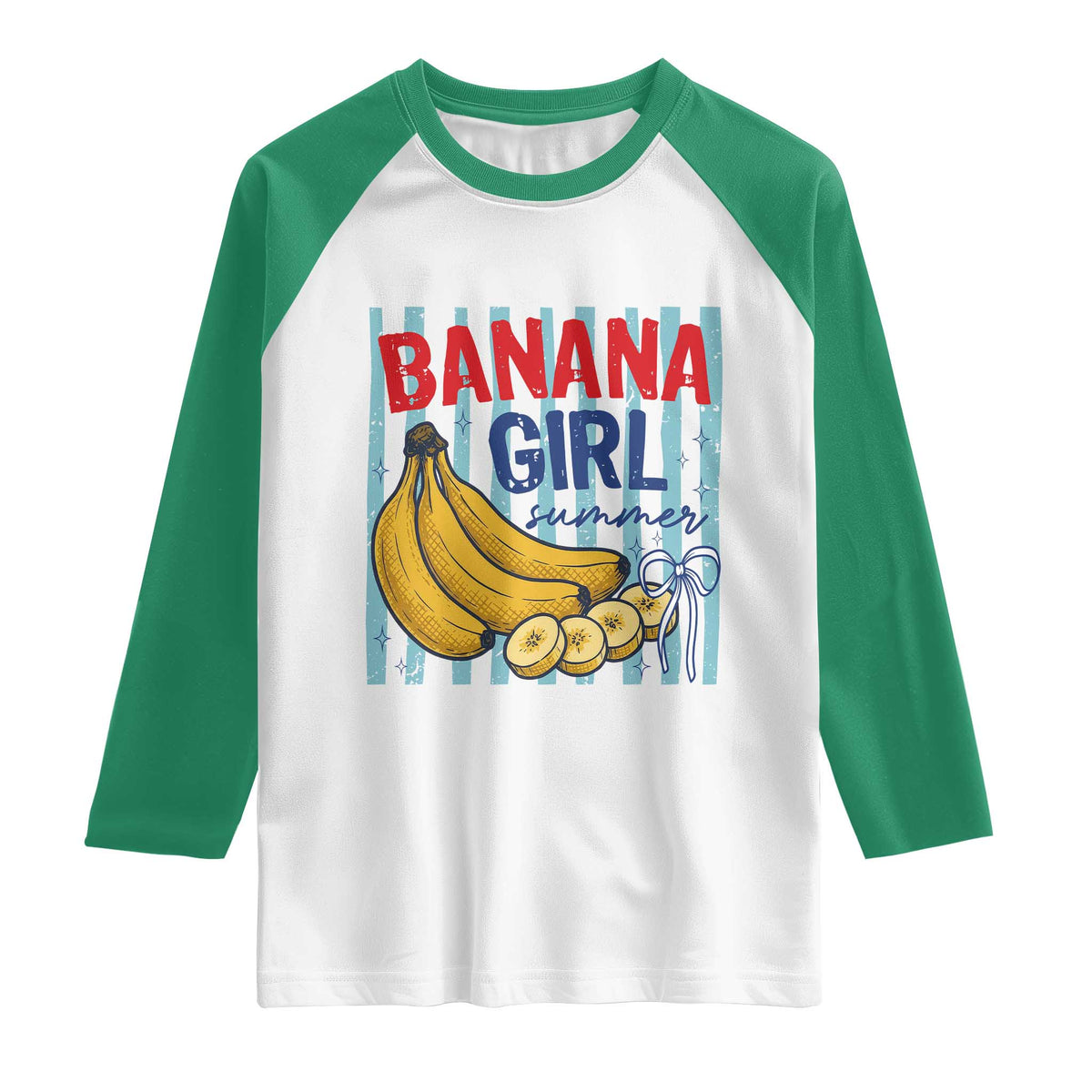 Banana Girl Summer Raglan Shirt Summer Fruit Beach Vacation TS14 White Kelly Green Print Your Wear