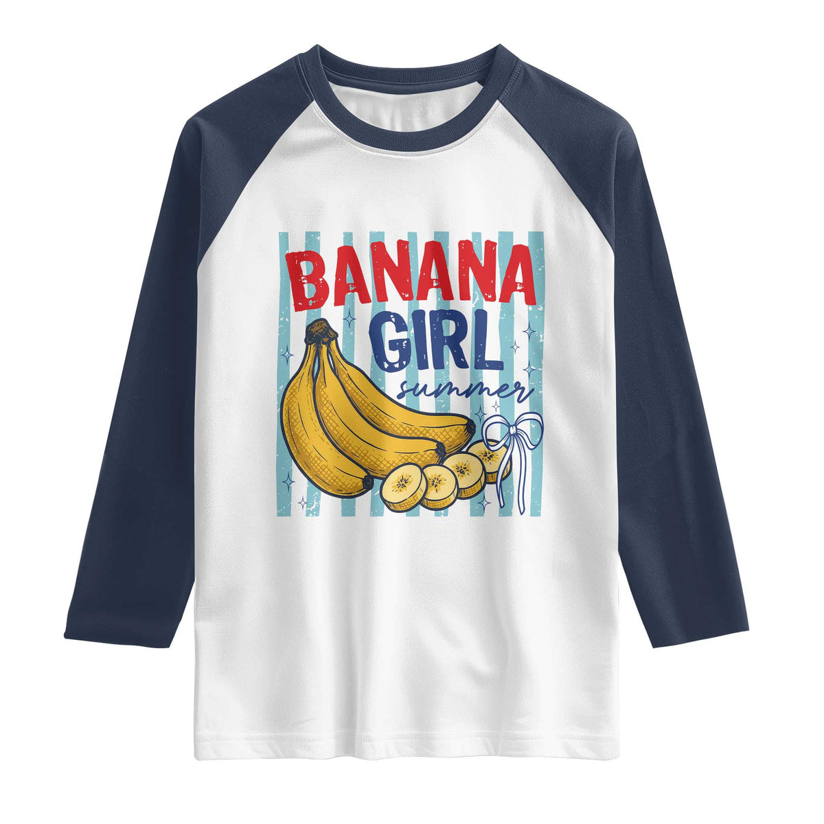 Banana Girl Summer Raglan Shirt Summer Fruit Beach Vacation TS14 White Navy Print Your Wear