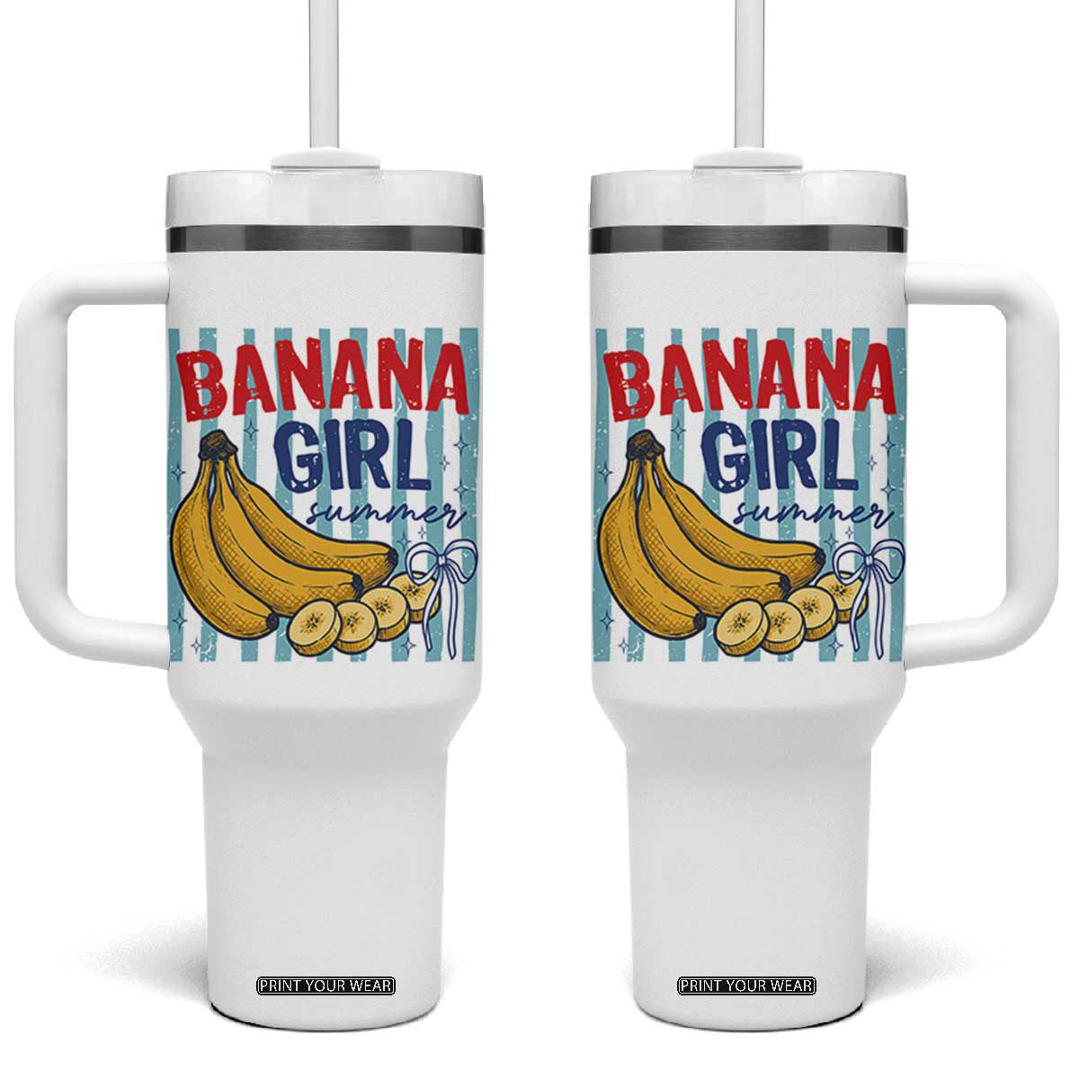Banana Girl Summer Tumbler With Handle Summer Fruit Beach Vacation TS14 One Size: 40 oz White Print Your Wear