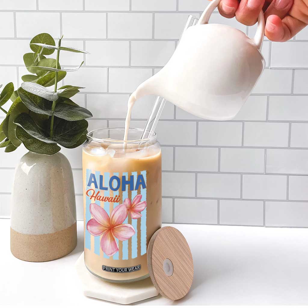 Aloha Hawaii Glass Can Hibiscus Flower Tropical Beach Vacation