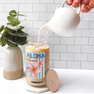 Aloha Hawaii Glass Can Hibiscus Flower Tropical Beach Vacation