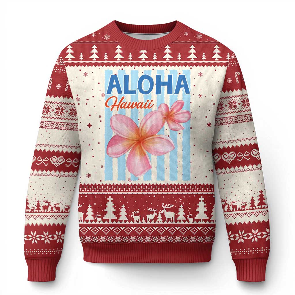 Aloha Hawaii Ugly Christmas Sweater Hibiscus Flower Tropical Beach Vacation TS14 Beige Red Print Your Wear