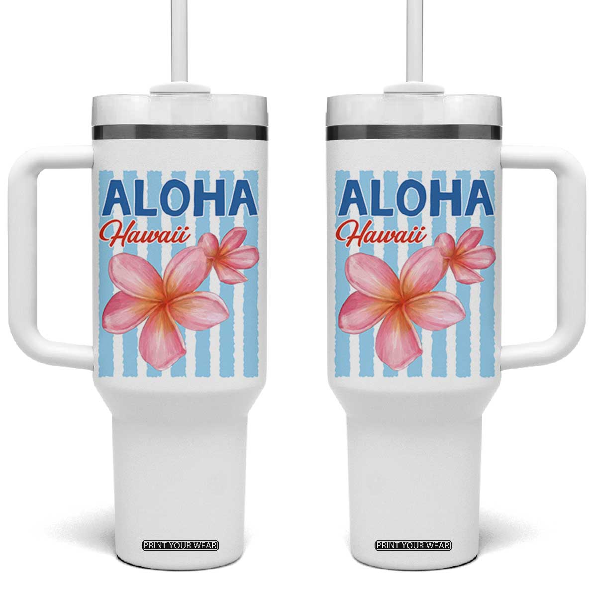 Aloha Hawaii Tumbler With Handle Hibiscus Flower Tropical Beach Vacation