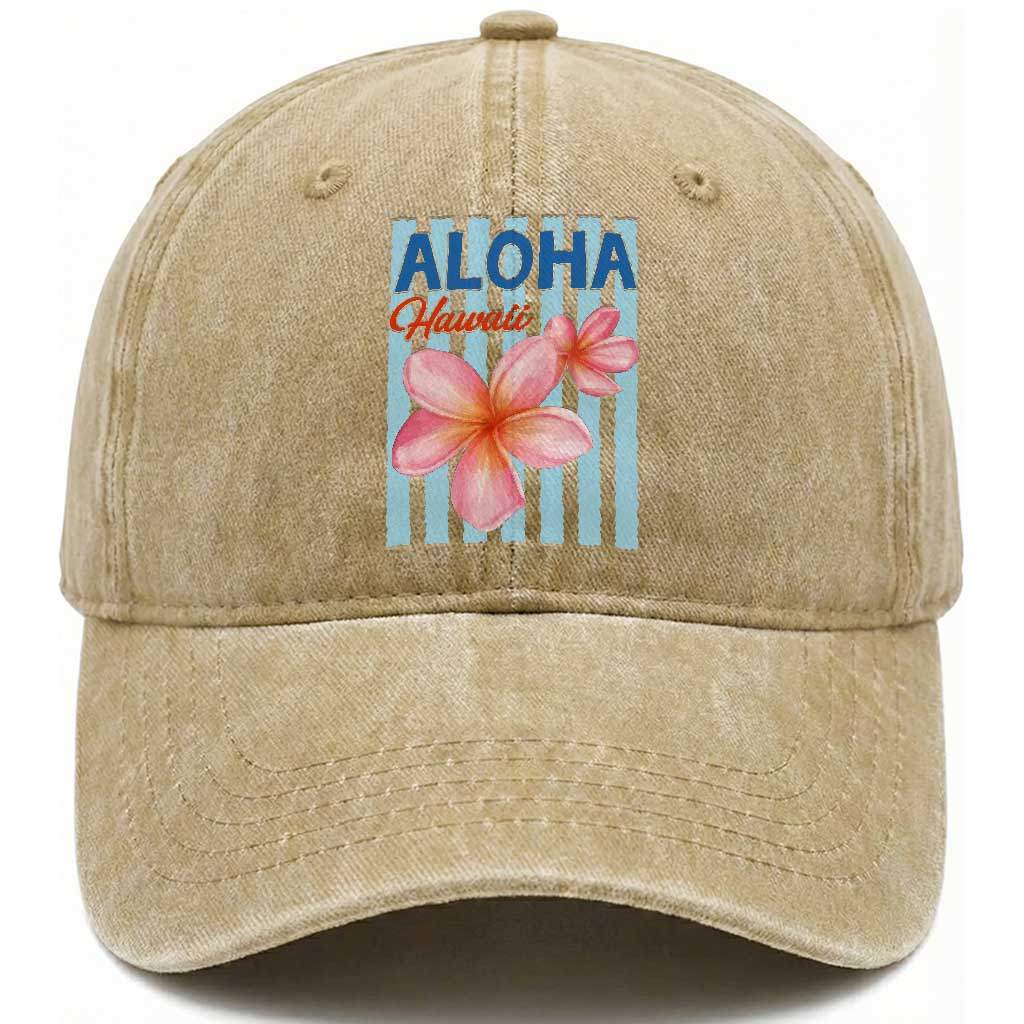 Aloha Hawaii Washed Cotton Baseball Cap Hibiscus Flower Tropical Beach Vacation