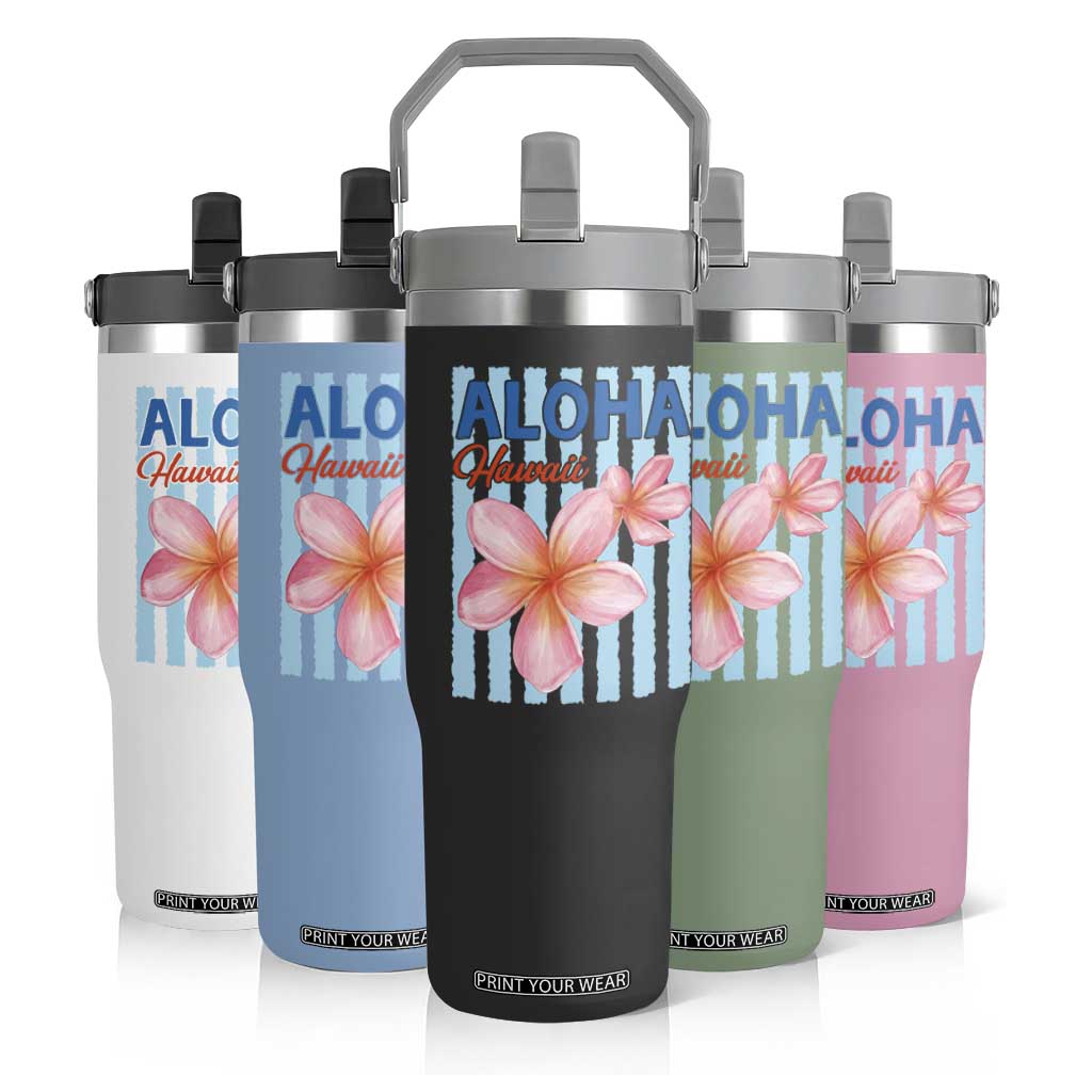 Aloha Hawaii Flip Straw Tumbler Hibiscus Flower Tropical Beach Vacation