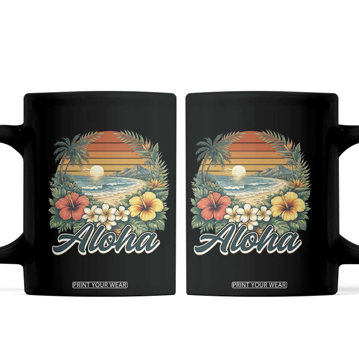 Aloha Hawaii Summer Coffee Mug Vintage Tropical Beach Graphic