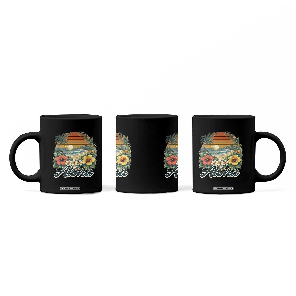 Aloha Hawaii Summer Coffee Mug Vintage Tropical Beach Graphic